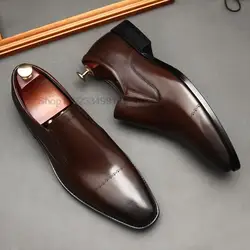 Brand Mens Dress Loafers Office New Style Quality Genuine Leather Spring Fashion Slip On Oxfords Business Wedding Shoes For Male