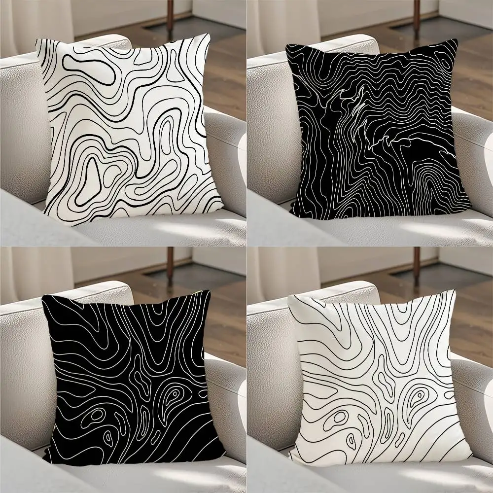

Black & White Contour Lines Pillow Case Luxury Double-sided For Car Pillows 45x45 Cushions Cover Home And Decoration Sofa Pillo