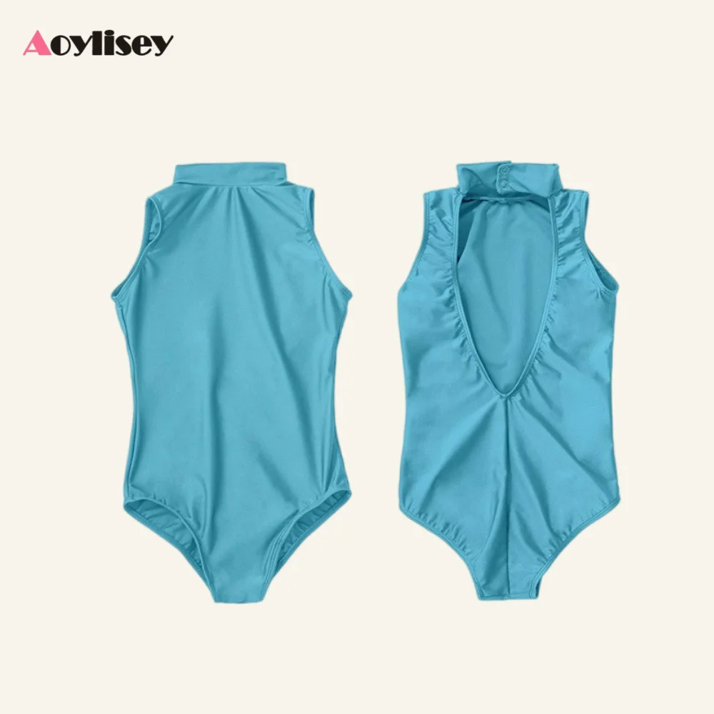 Kids Ballet Dance Wear Turtleneck Tank Leotards Swimwear Open-back Sleeveless Gymnastics Bodysuit Stage Costumes