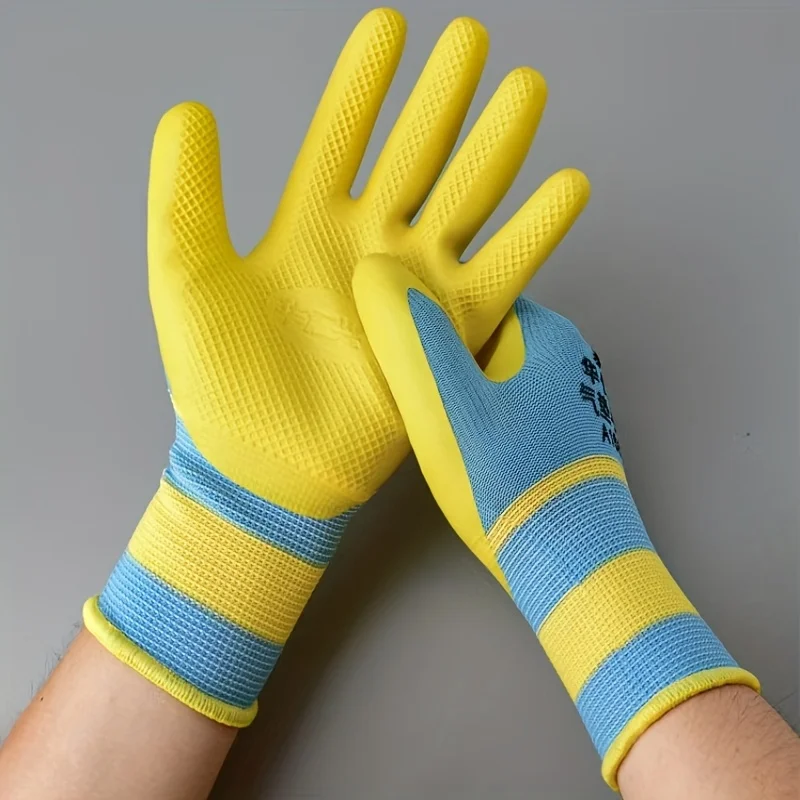 1-Pack Durable Rubber Work Gloves | Non-Slip, Abrasion Resistant, Hand Washable - Ideal for Gardening, Construction, Repair