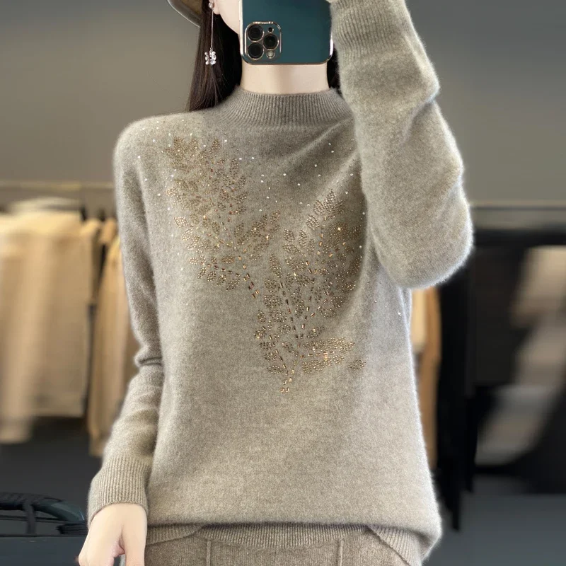 Women's Sweater Autumn/Winter Solid Color Knitwear Half Turtleneck Pullover Ladies Clothes Fashion Blouse Loose Hot Tops A124