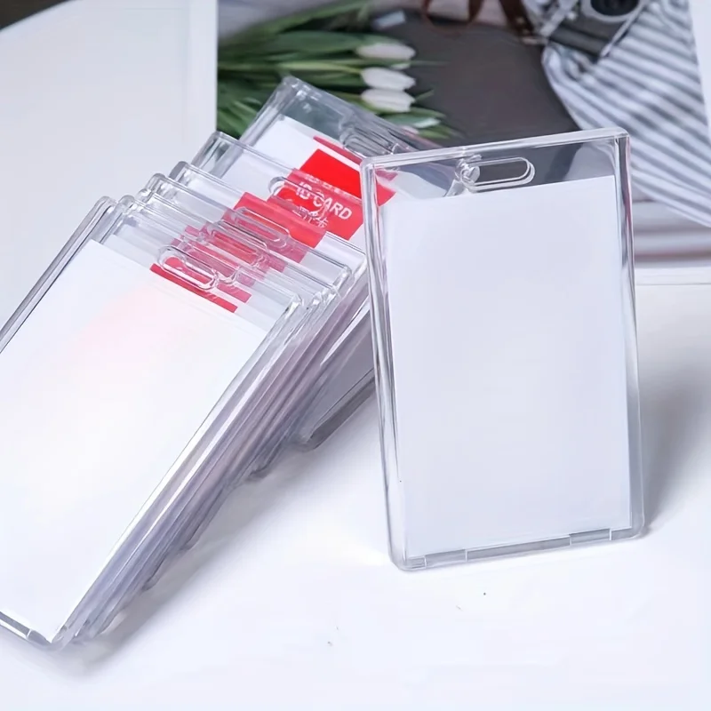 5pcs Crystal Card Sleeve, Transparent ID Holder for Horizontal and Vertical Cards, Student Exhibition Access Card Case