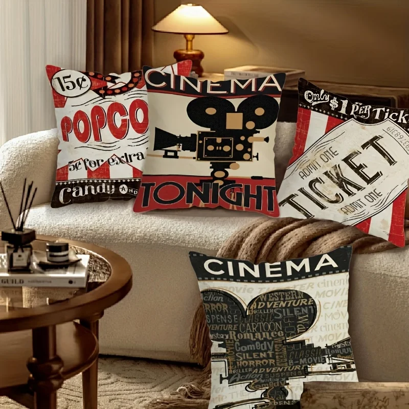 Retro Cinema MEMNUN Kissenbezug, dekorative Kissenbezüge aus Polyester für die Dekoration von Heimkino-Schlafzimmern