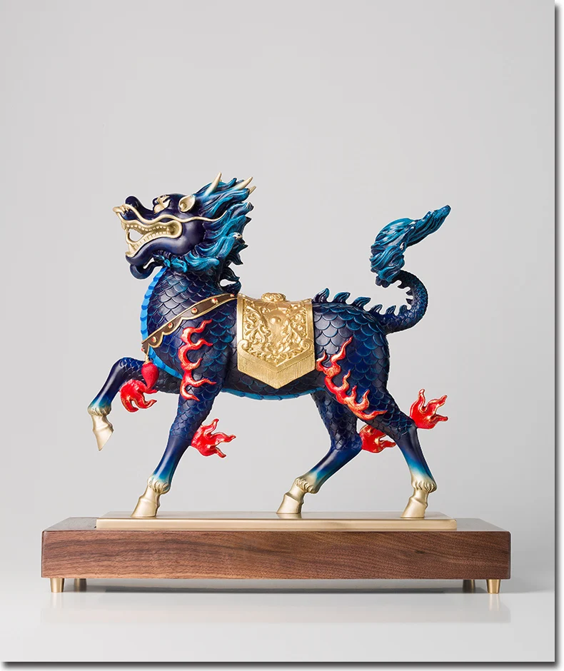 Limited Edition Collection kylin unicorn dragon Color brass art HOME Parlor OFFICE Company TOP COOL Good luck talisman Large
