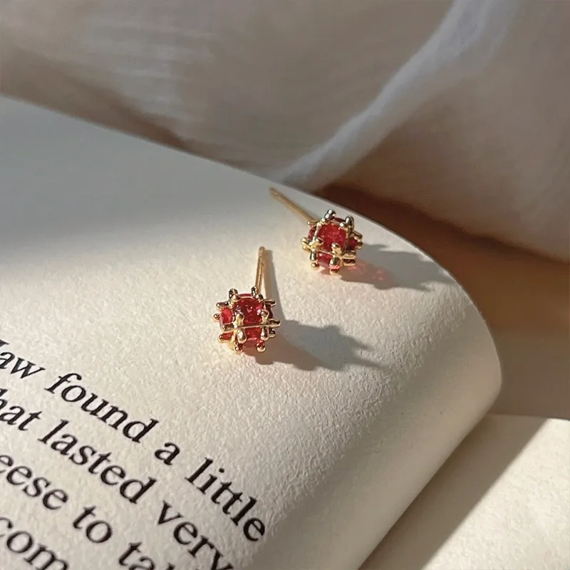 

French Style 3D Zircon Ball Earrings Women Minimalist Red Commuter Versatile Light Luxury Temperament Ear Jewelry
