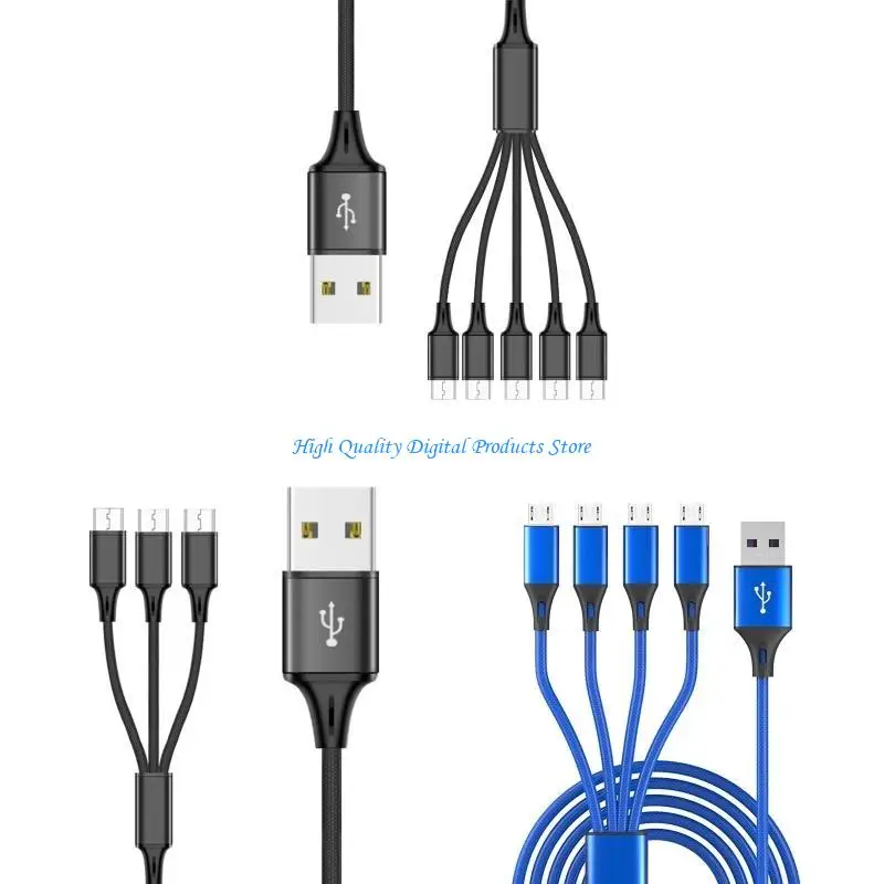 

U2JE 1 In 3/4/5 Out USB to Micro USB Charging Cable Nylon Braide Power Supply Cord
