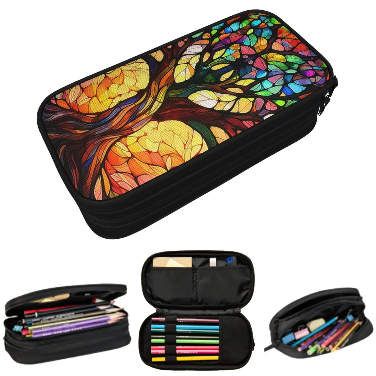 Vibrant Multicolor Tree Of Life Pencil Case for Students Gifts Pen Box Pencil Bag Stationery Supplies Pen Holder Bag