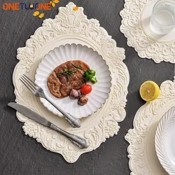 Silicone Placemat Elliptic Flower Coffee Dinner Table Mat 41CM Embossed Pink Coaster Heat Resistant Kitchen Tableware Dining Mat