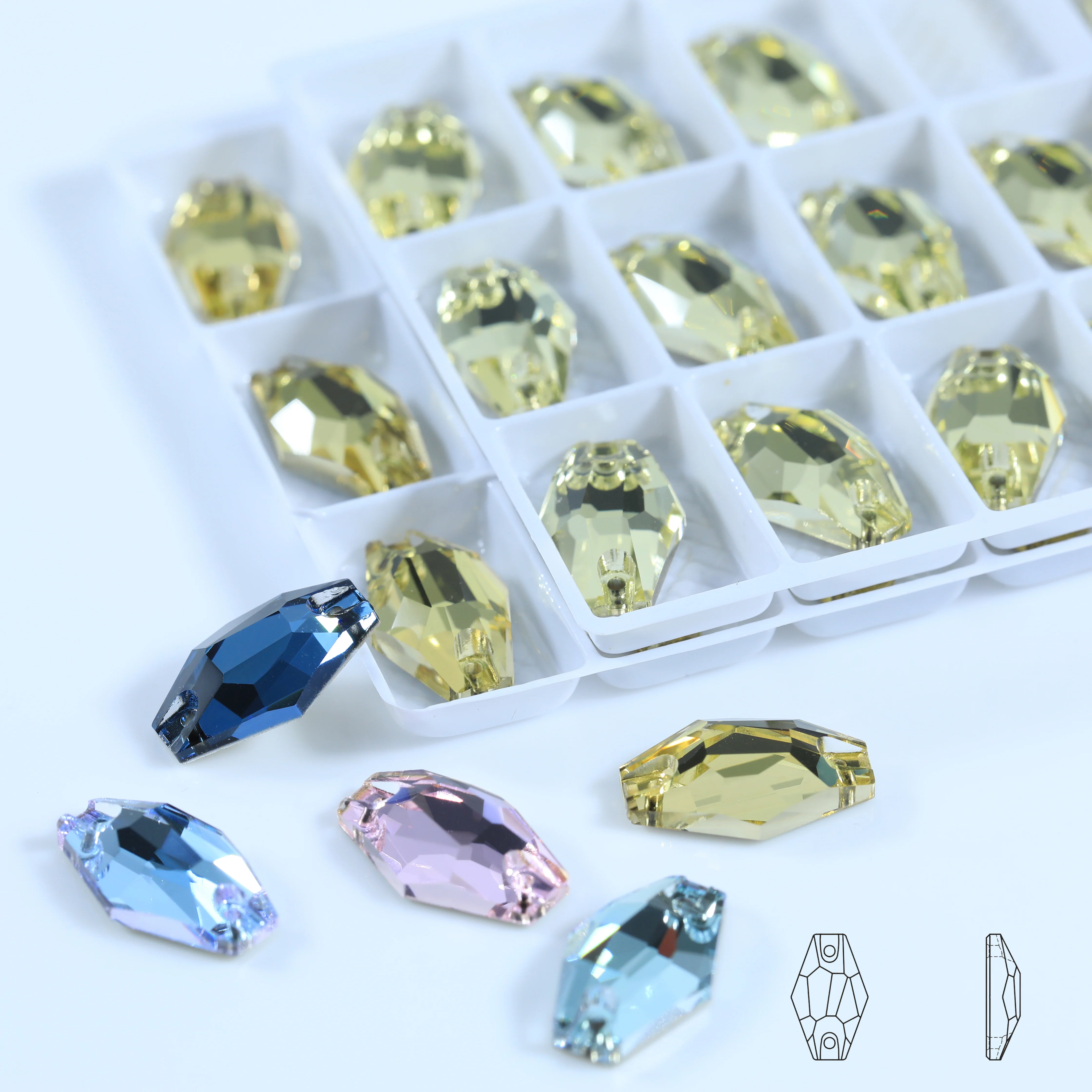 Glänzende AB-Farbige Kristall-Sechseck-Aufnähsteine, Mondlicht-Glassteine für DIY-Nagelkunst, Kleidung, Taschen und Schuhdekoration – Detail 1