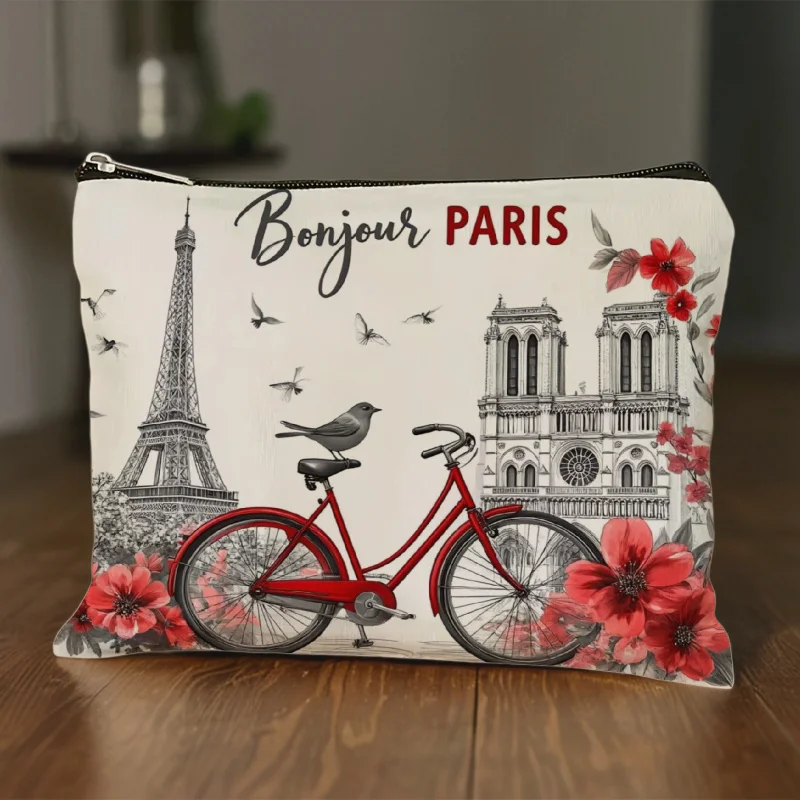 A Eiffel Tower Makeup Bag - Multi-functional large capacity portable makeup bag, perfect travel zipper small storage bag.