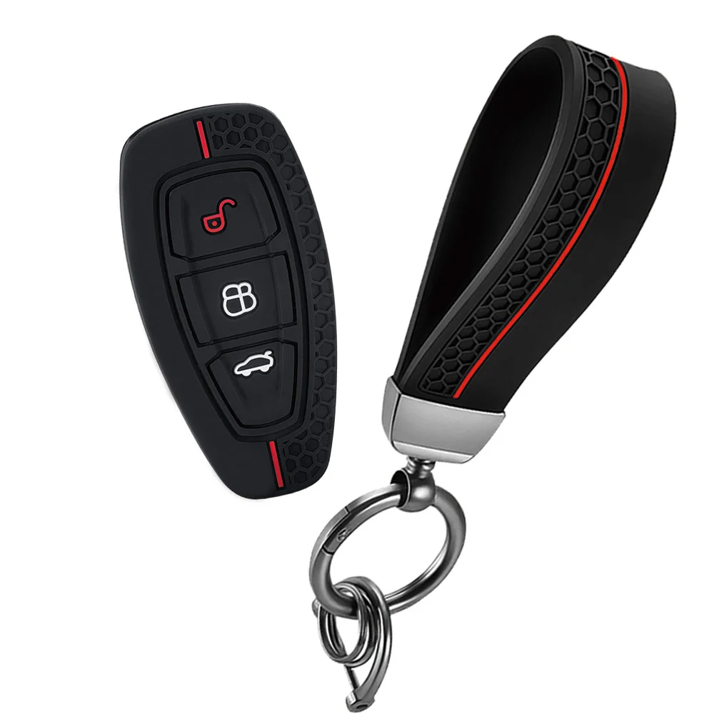 Keychain Car Key Pack for Ford ST Line Fiesta Focus Mondeo Ecosport Kuga Puma Edge Escape Metallic Silicone Car Key Fob Case