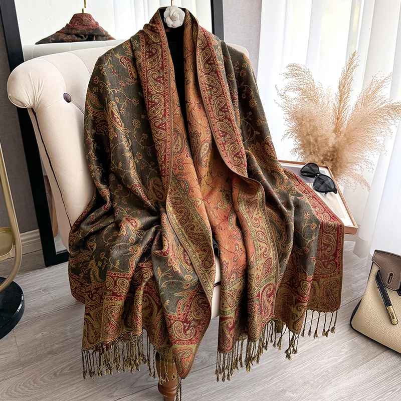 Quaste Decke Design Dicke Pashmina Neue Winter Warme Schal Wrap Paisley Muster Schal Frauen Halstuch Poncho Stolen 2023 – Detail 21