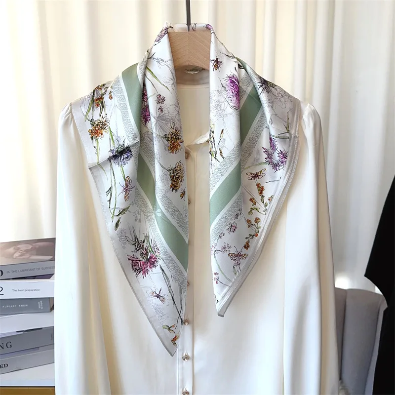 シルクスカーフ-サテンプリント-レディースファッション-春の新作-甘くて爽やかなプロフェッショナルスモールネクタイ-秋夏シーズン-純粋なシルク