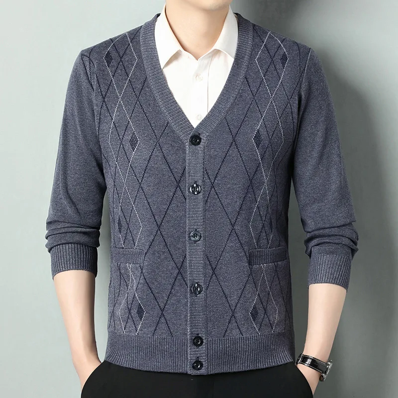 

Autumn Winter New Pattern Long-sleeved Cardigan Middle-aged Thickened Cardigan Coat Autumn Winter Knitted Men's