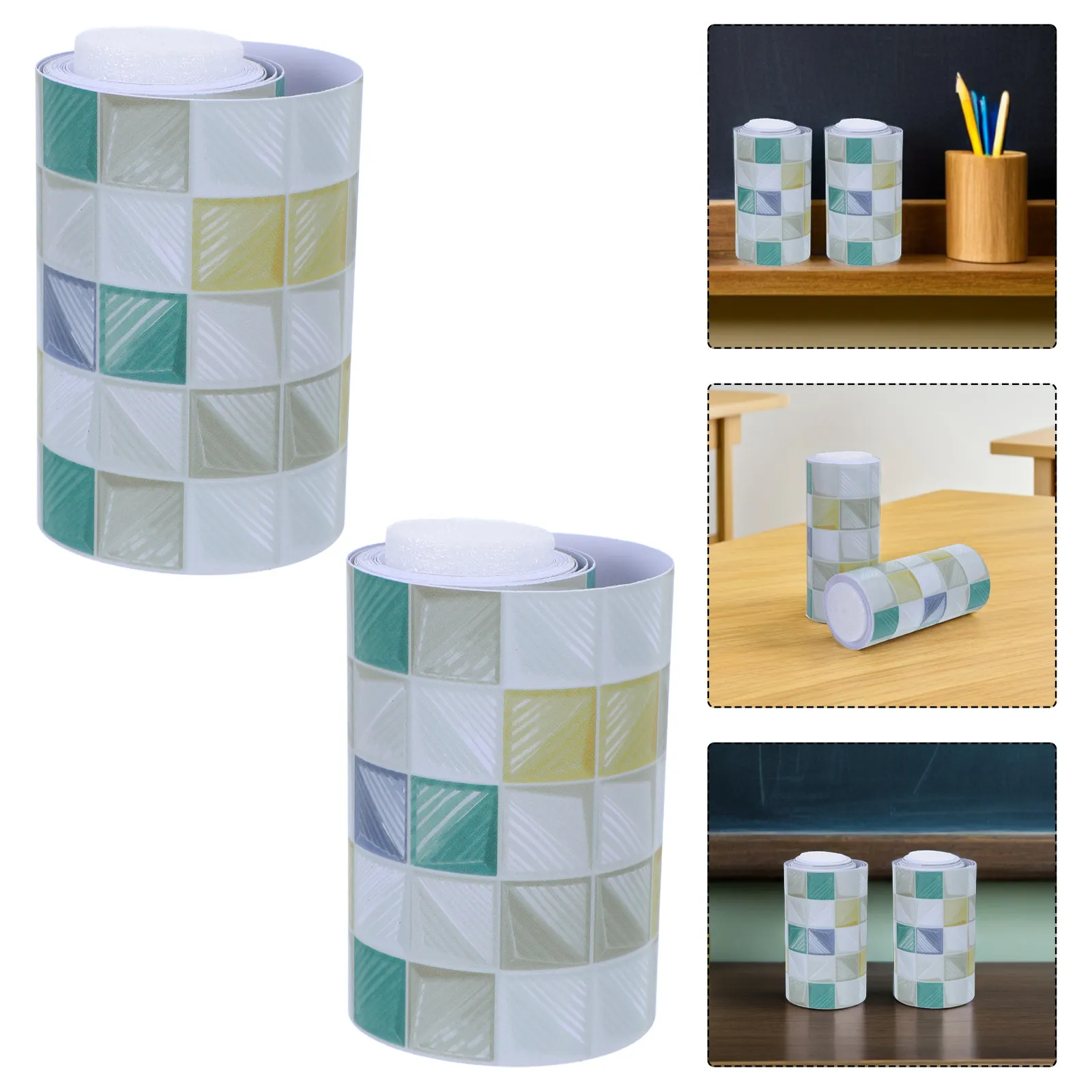2 Rolls Checked Bulletin Board Borders PVC Self-Adhesive Peel Stick Bulletin Board Trim for School Office Display Decoration