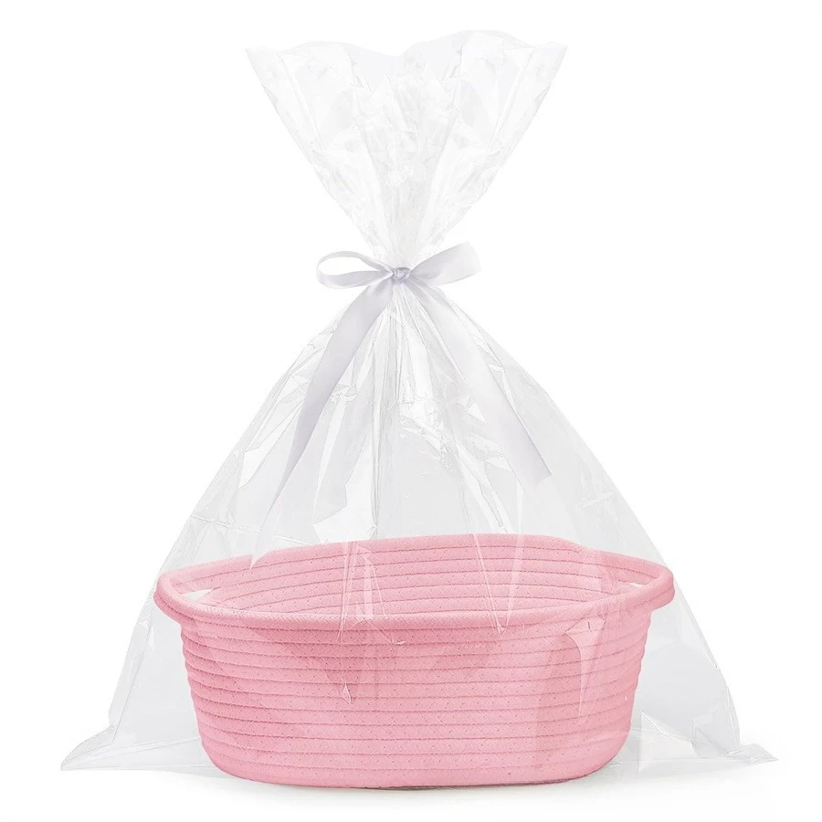 Baby Gift Basket Empty with Handle Woven Cotton Rope Basket for Gifts Empty Baby Shower Nursery Toy Storage Living Room Bedroom