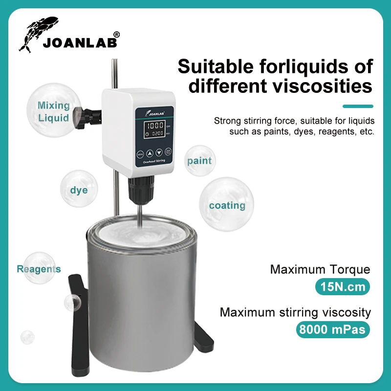 JOANLAB 오버헤드 교반기 디지털 디스플레이 전기 믹서 교반기 실험실 조절 높이 5/10L 1200rpm 110/220V