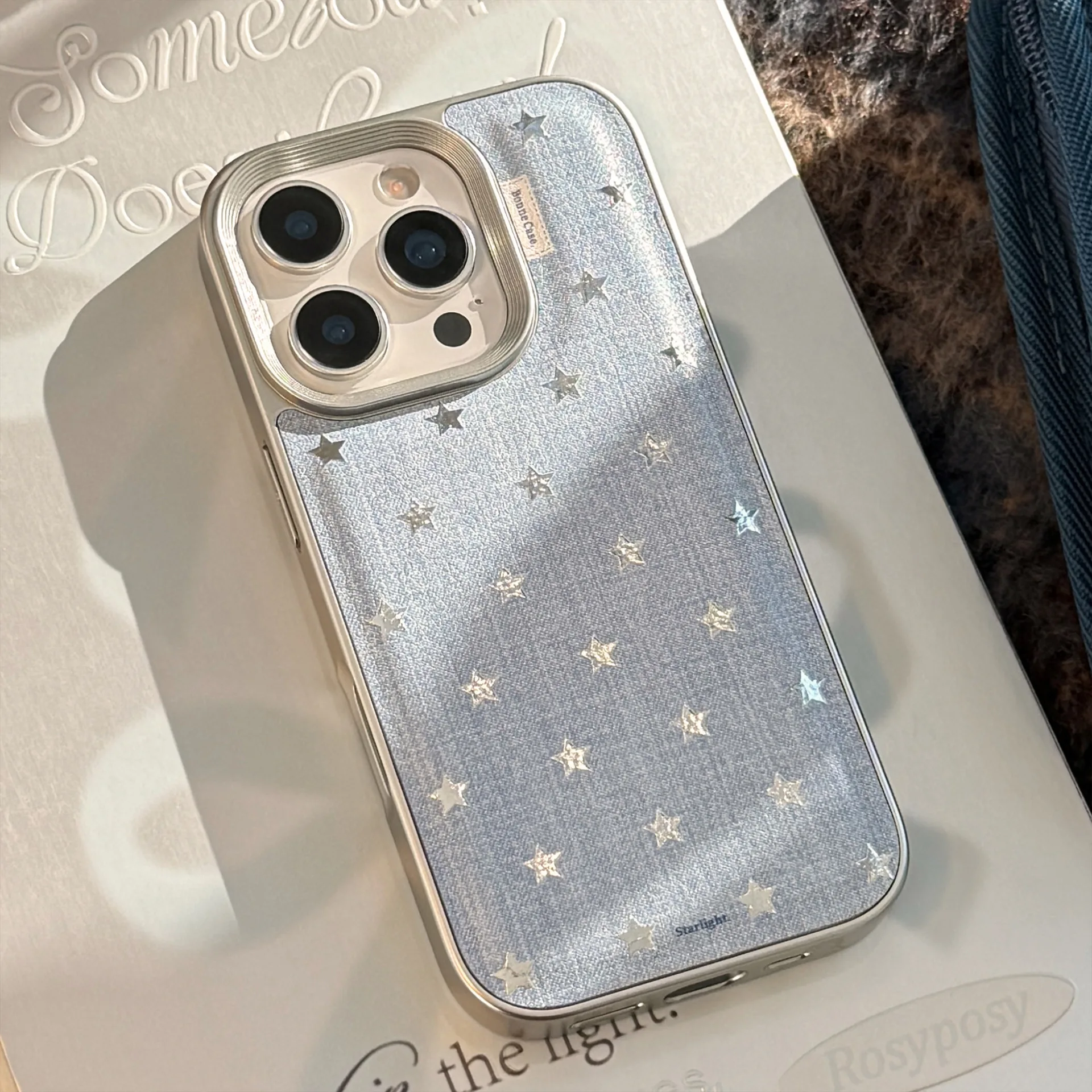 เคสโทรศัพท์ลายหนังยีนส์แบบเต็มจอสไตล์เกาหลีสำหรับ iPhone 16 15 14 13 12 11 Pro Max ป้องกันการกระแทก