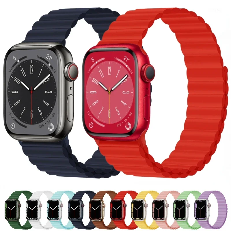

Silicone Magnetic Strap for Apple Watch Band Ultra/2 10 9 8 7 46mm 45mm 41mm Bracelet Wristband for 6 5 4 SE 44mm 41mm 40mm 42mm