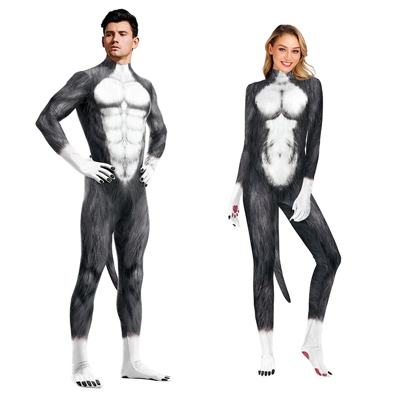 Zawaland-Costume de batterie imprimé en 3D pour hommes et femmes, Catsuit, Animal, Loup, Vêtements de cosplay, Entrejambe complet, Fermeture à glissière, Combinaison, Zentai