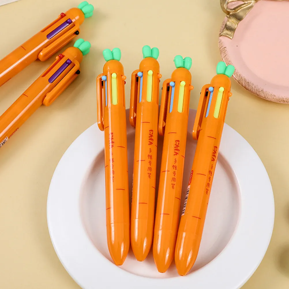 

6Pcs Carrot-Shaped Ballpoint Pens Smooth Ink Flow Multicolor Writing Pen Portable School Office Drawing Pen Students Supplies