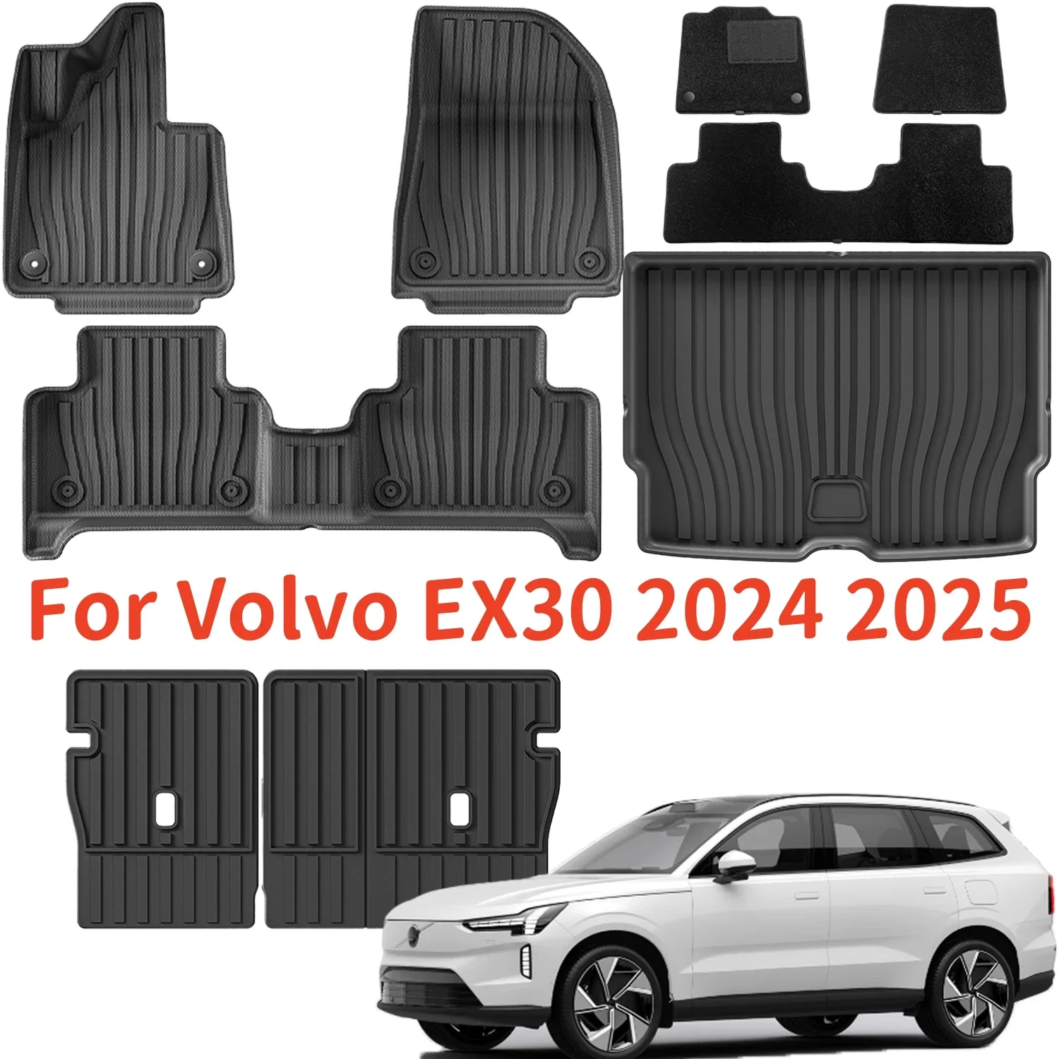 

For Volvo EX30 2024 2025 Left & Right Hand Drive TPE Floor Mats Trunk Mat, All Weather Waterproof Cargo Liner Backrest Protector