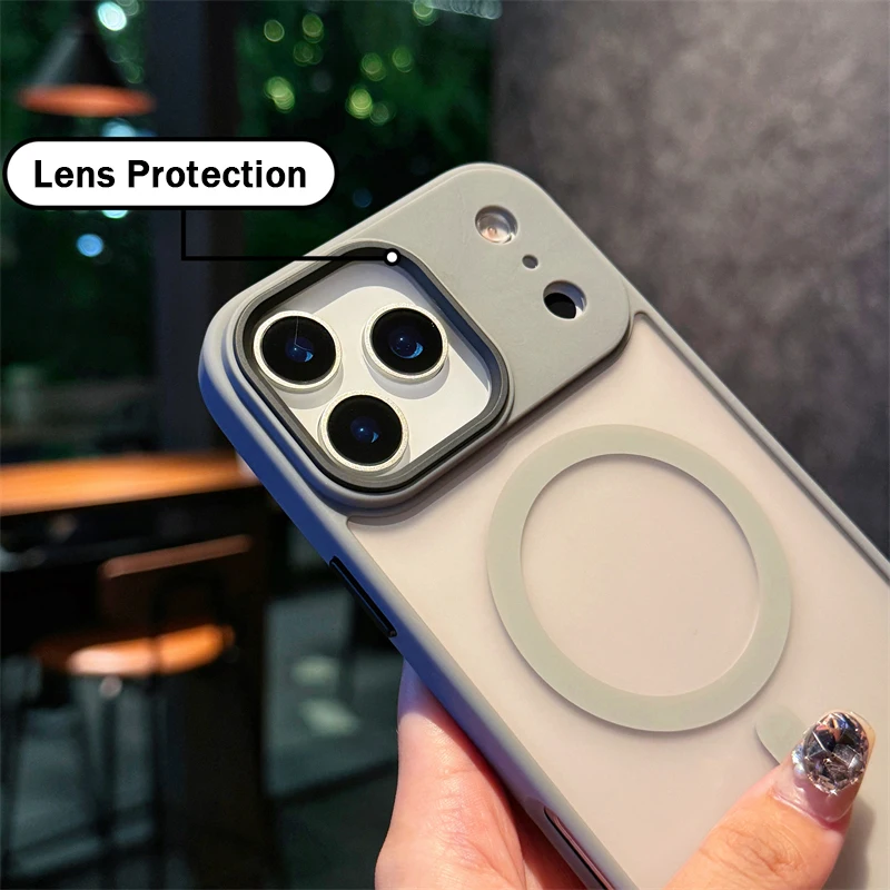 Matte transparente stoßfeste Rüstung Handyhülle für iPhone 11 12 13 14 15 Plus 16 17 Air Pro Max magnetisch für Magsafe Bumper Cover