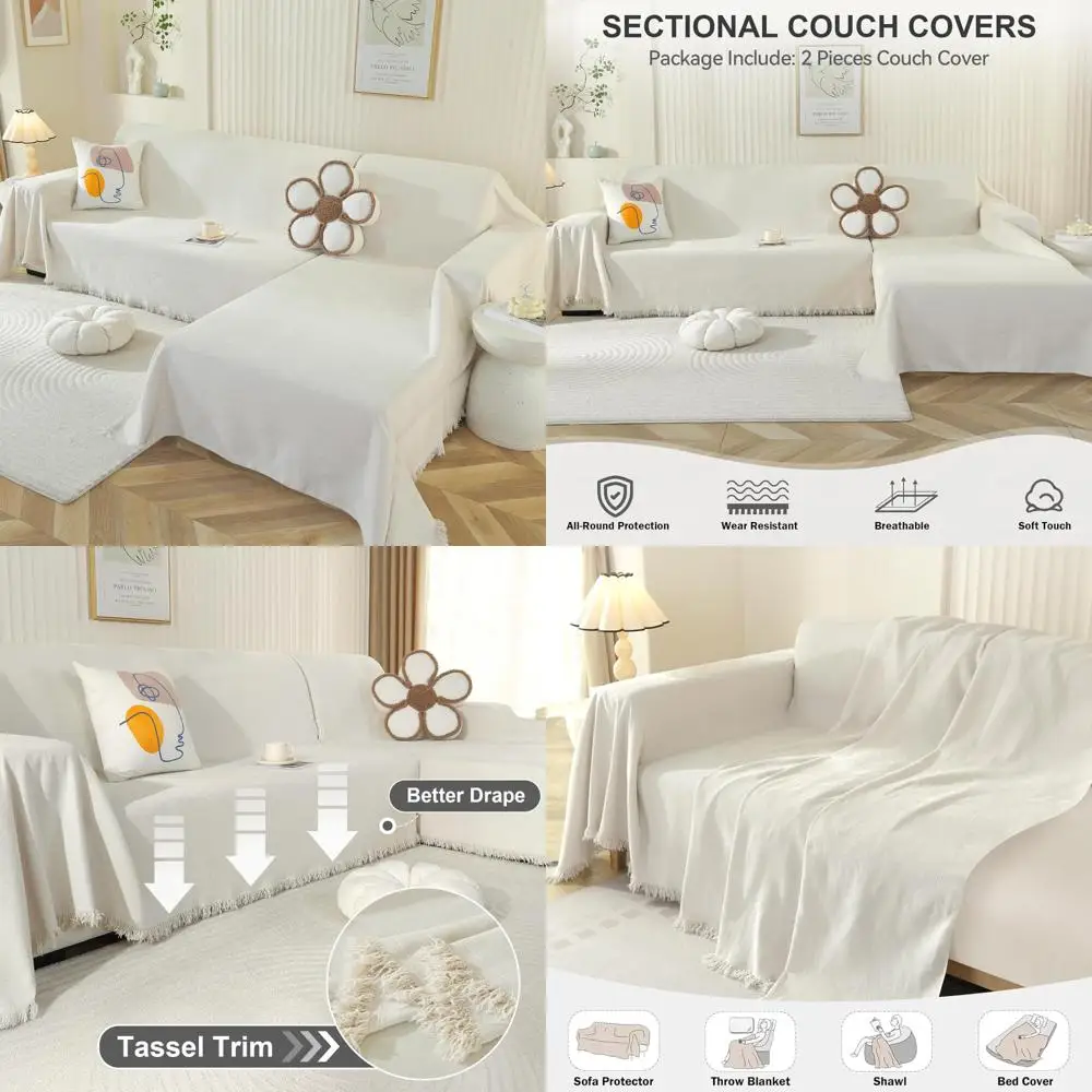 

L-Shaped Chenille Sofa Cover Set for Dogs, Washable Couch Cover and Blanket