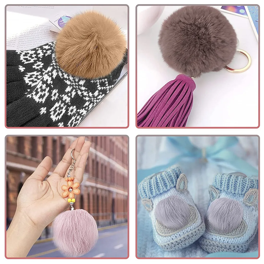 20 piezas DIY de piel sintética de zorro pompón esponjoso con lazo elástico para sombreros, llaveros, bufandas, guantes, bolsos, accesorios