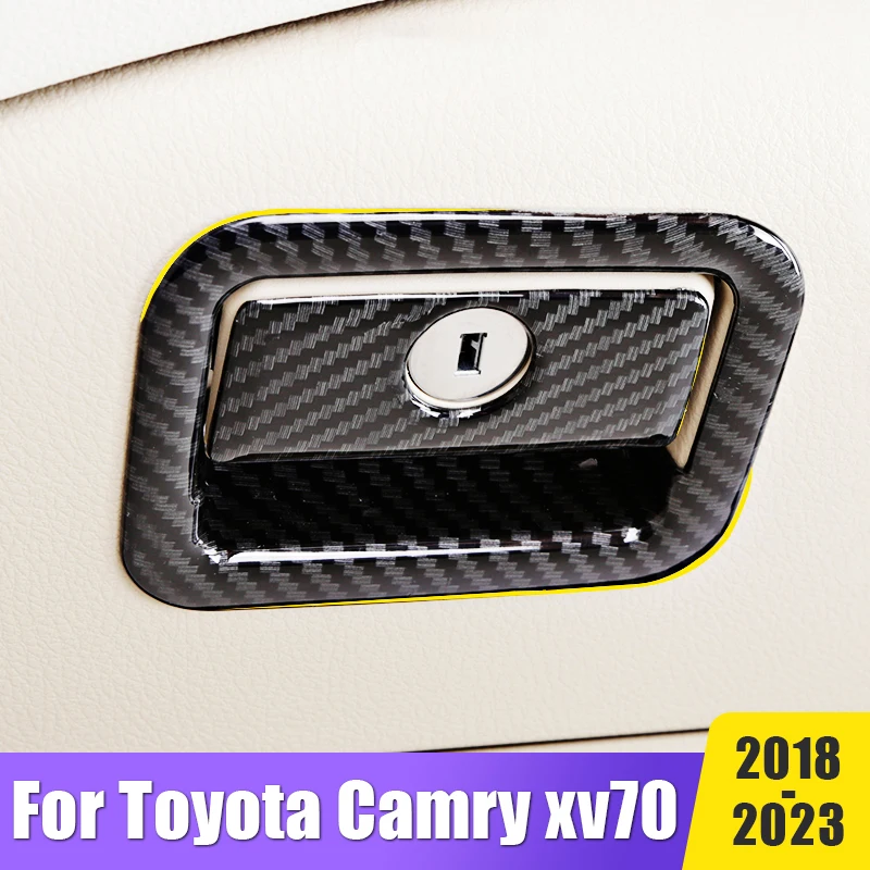 

Car Interior Decorative Carbon Stickers On The Handle Of The Co-Pilot Storage Box For Toyota Camry XV70 2018-2020 2021 2022 2023