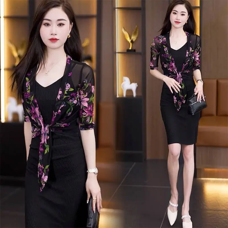 Summer Thin Women\'s Clothing Printing Cardigan Ladies Vintage Temperament Coat 2024 New Korean Sunscreen Shirt Net Yarn Blouses