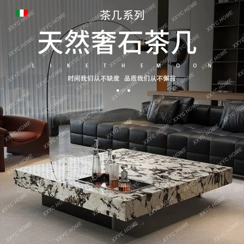 XXNatural luxury stone snow mountain orchid coffee table  minimalist living room household square coffee table