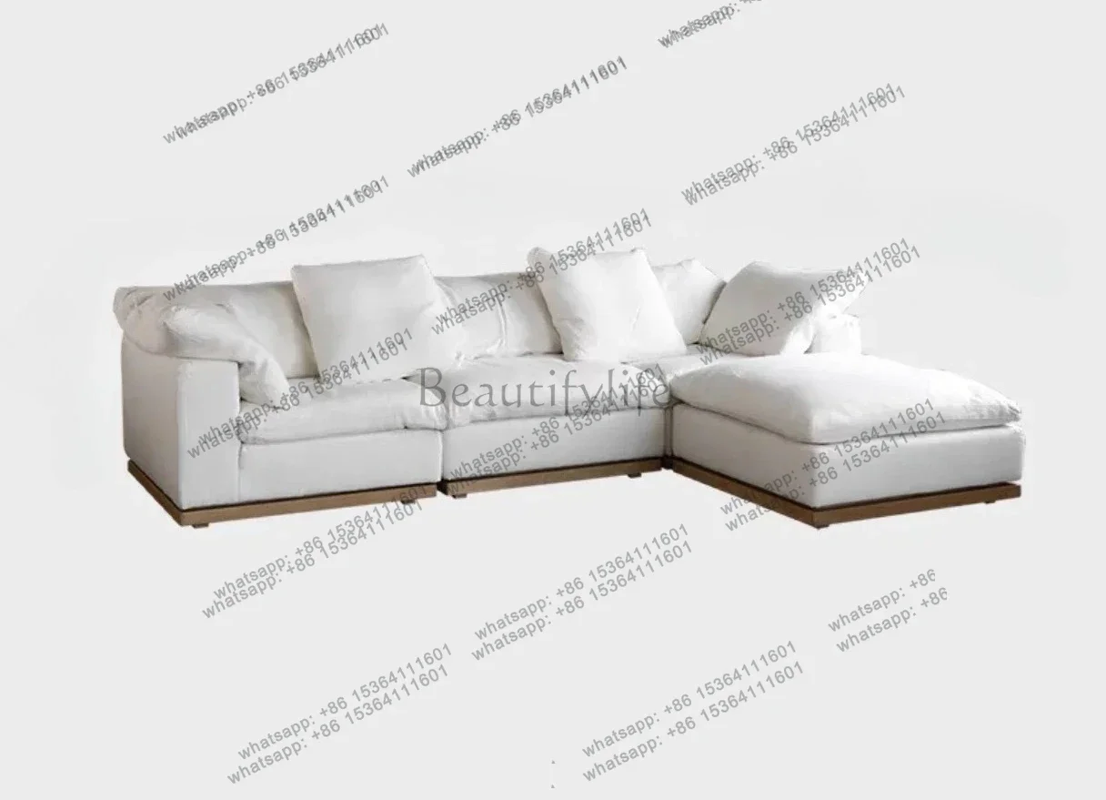 

LJYLinen fabric sofa corner large flat layer down size apartment solid wood, cloud sofa