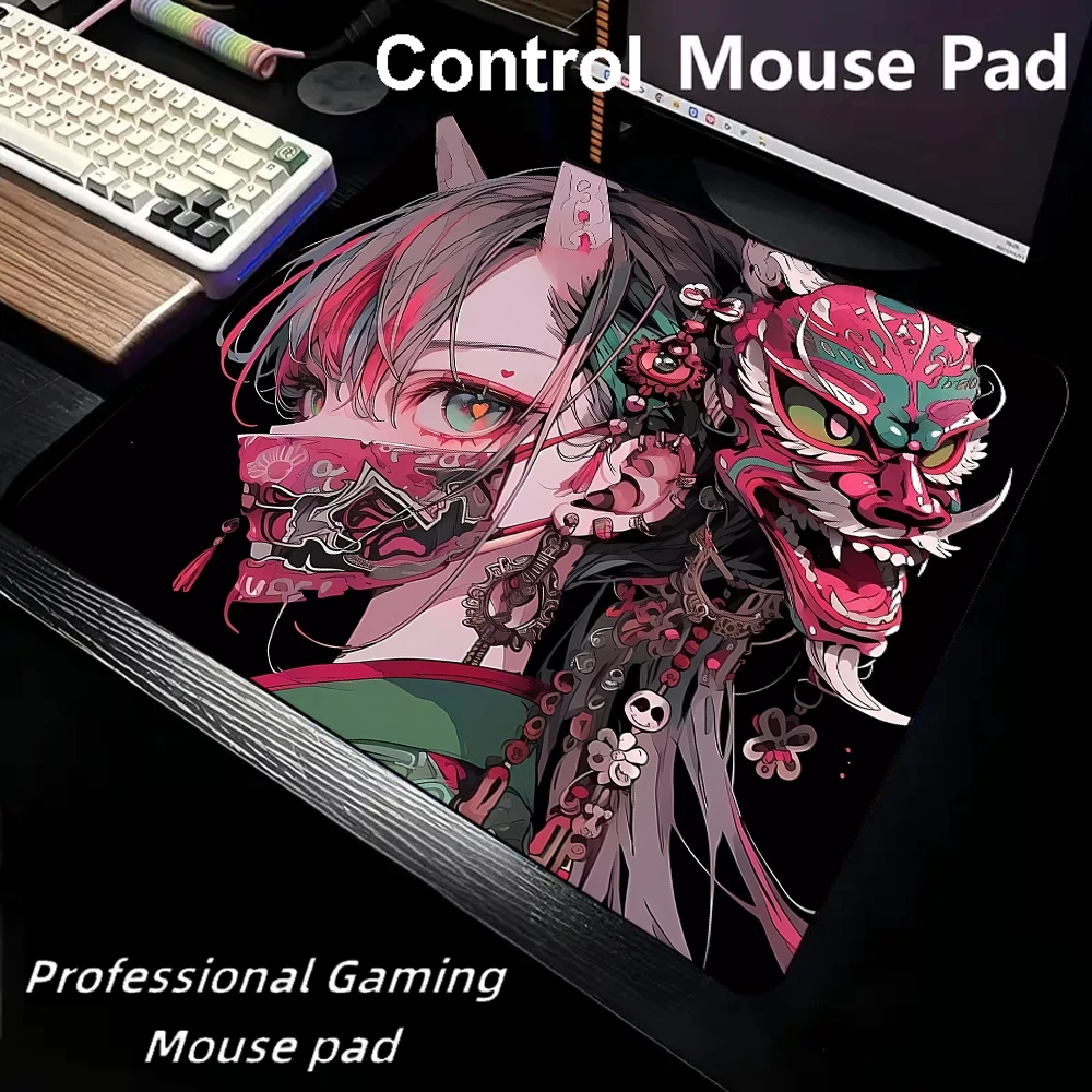 

Anime Mask Girl Premium Mouse Pad Control Mouse Mat Non-slip Bottom Mousepad Professional Desk Mat Locking Edge Carpet 400X450MM