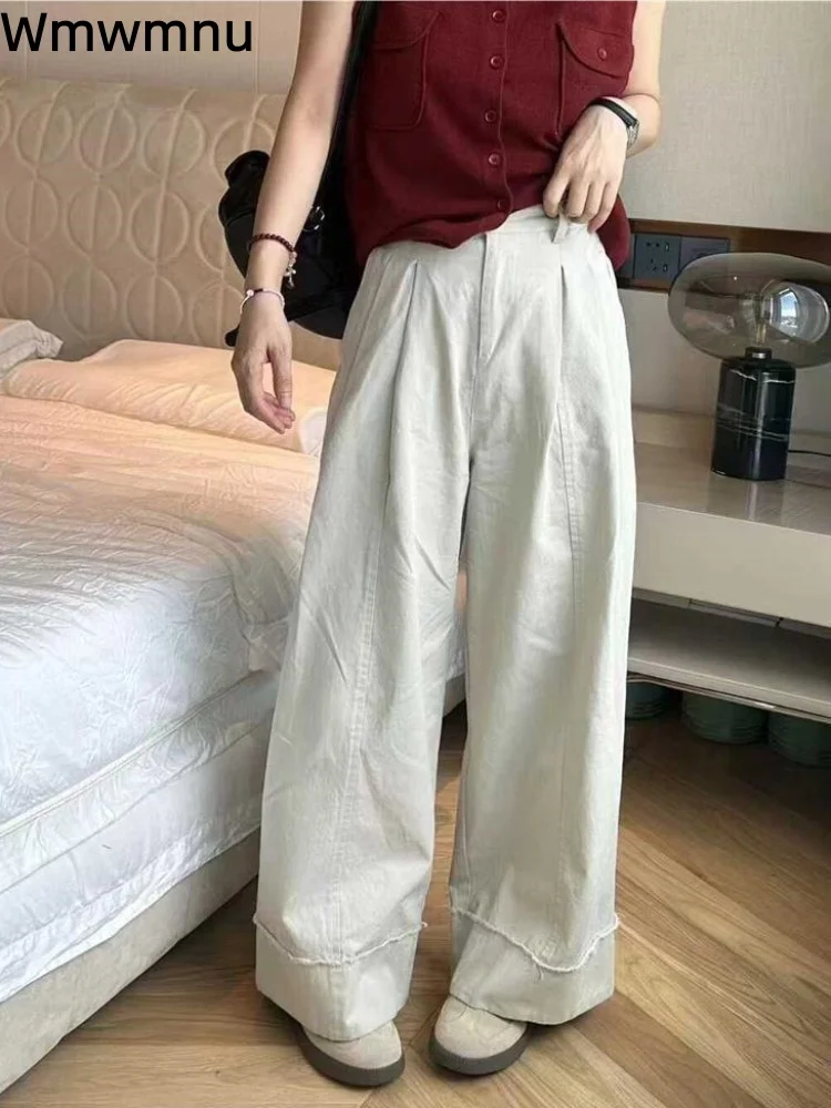 

Корейские модные широкие брюки, женские повседневные мешковатые брюки с высокой талией, прямые свободные пуговицы, новые брюки Spodnie