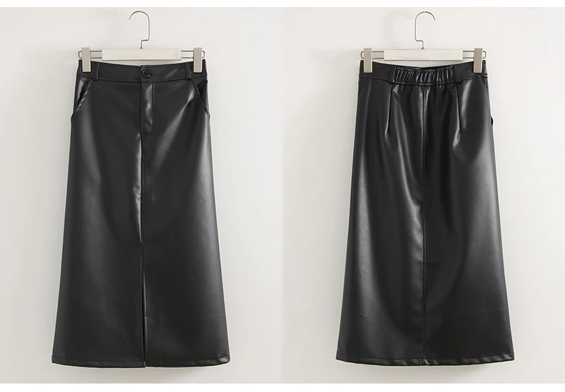 Long Leather Skirts For Women Brown High Quality PU Midi Bodycon Skirt Front Split High Waist Women's Leather Skirt Black Midi