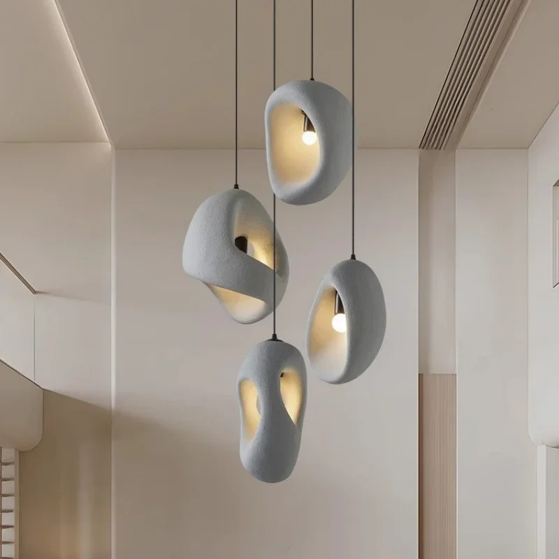 Villa Stair Wabi-sabi Style Pendant Chandelier Nordic Irregular Resin E27 Pendant Lights Staircase Suspend Lamp Decor Droplight