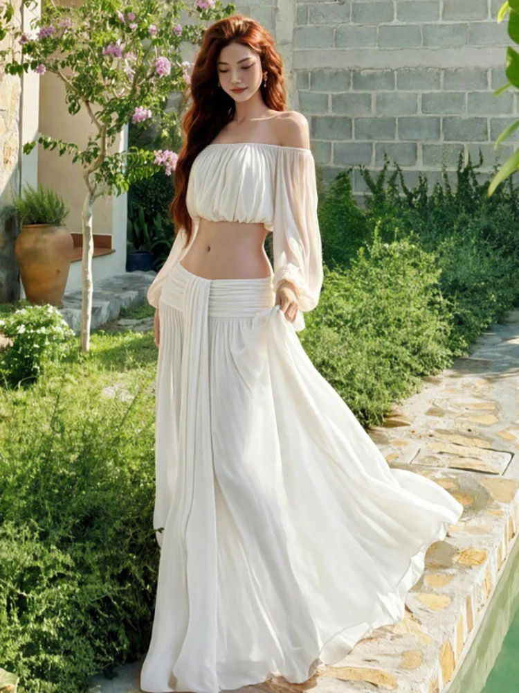 JULISSA MO Sexy Off Shoulder Sheer Mesh Women 2 Piece Sets Long Sleeve Tops Long Skirt Female Autumn Slim Casual Skirt Suit 2026