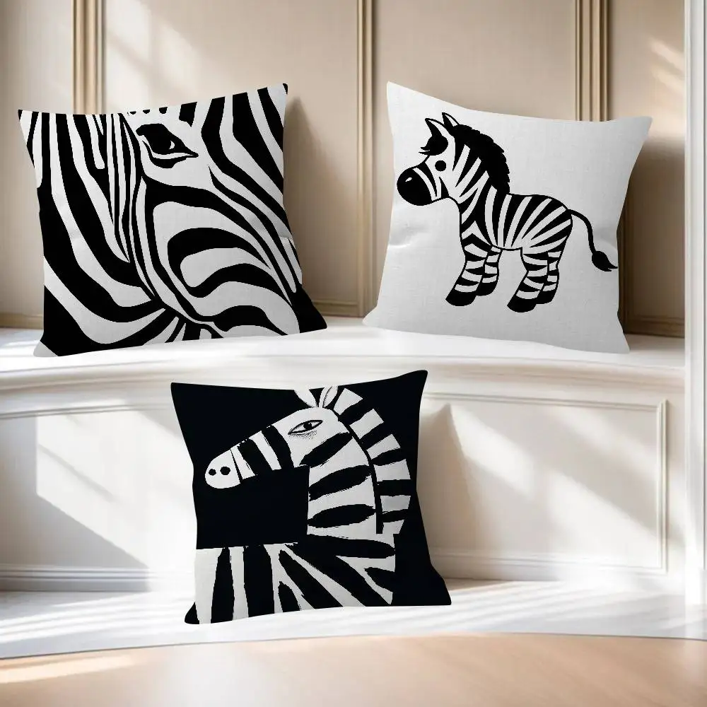 

Абстрактный чехол для подушки с черно-белым принтом зебры и кленового дизайна, декор в стиле «Счастливый осенний урожай», праздничное украшение, наволочка