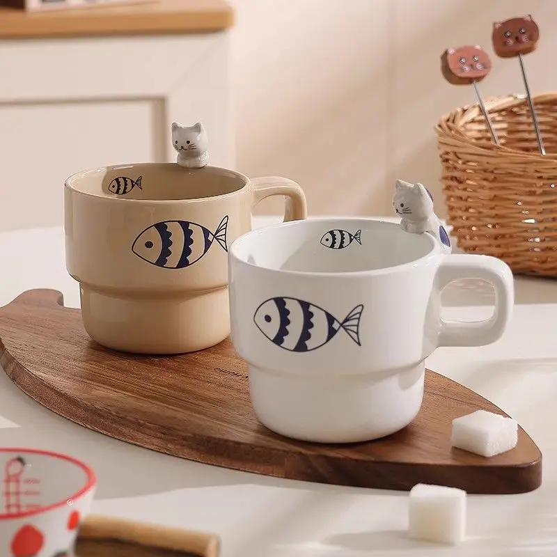 Ceramic Coffee CupThree Dimensional Hanging Cat Female Beauty Home Couple Mug Breakfast Cute Water Cup Drinkware