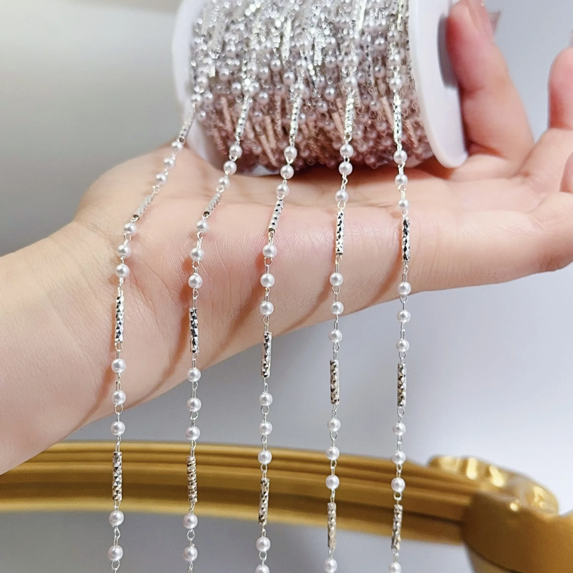 0.5M 1M 2M Copper Tube Pearl Chain Retro DIY Hair Accessories Clothing Tassel Chain Jewelry Making Accessories Chain Wholesale