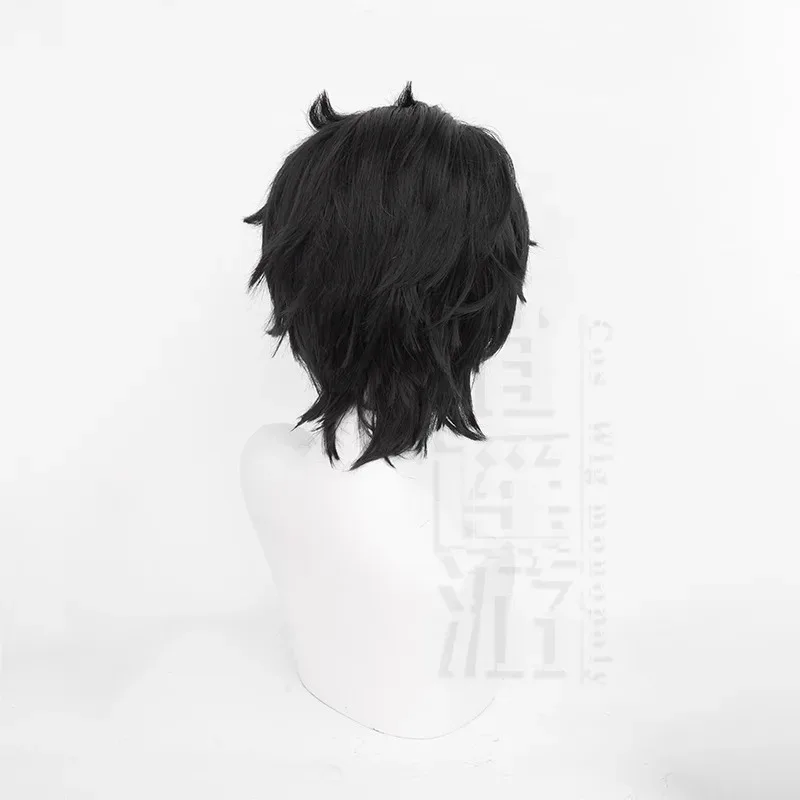 Eli Clark Cosplay perruque identité V noir blanc mixte résistant à la chaleur cheveux synthétiques Halloween fête jeu de rôle carnaval + bonnet de perruque