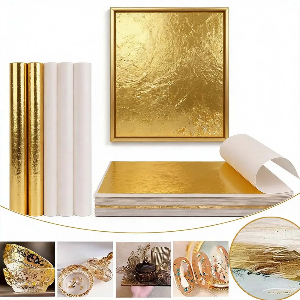 

9cm Artificial Gold Paper 100pcs Copper Leaf Sheets Foil Papers for DIY Craft Nail Art Wedding Decoration Gilding Craft Supplies