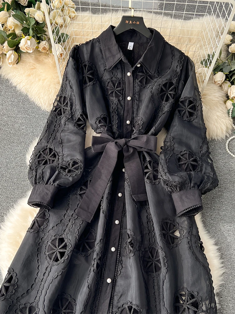 Women Black Goth A-line Evening Dress Vintage Long Sleeve Luxury Long Dresses Y2k Hollow Out One Piece Frocks 2000s Emo Clothes