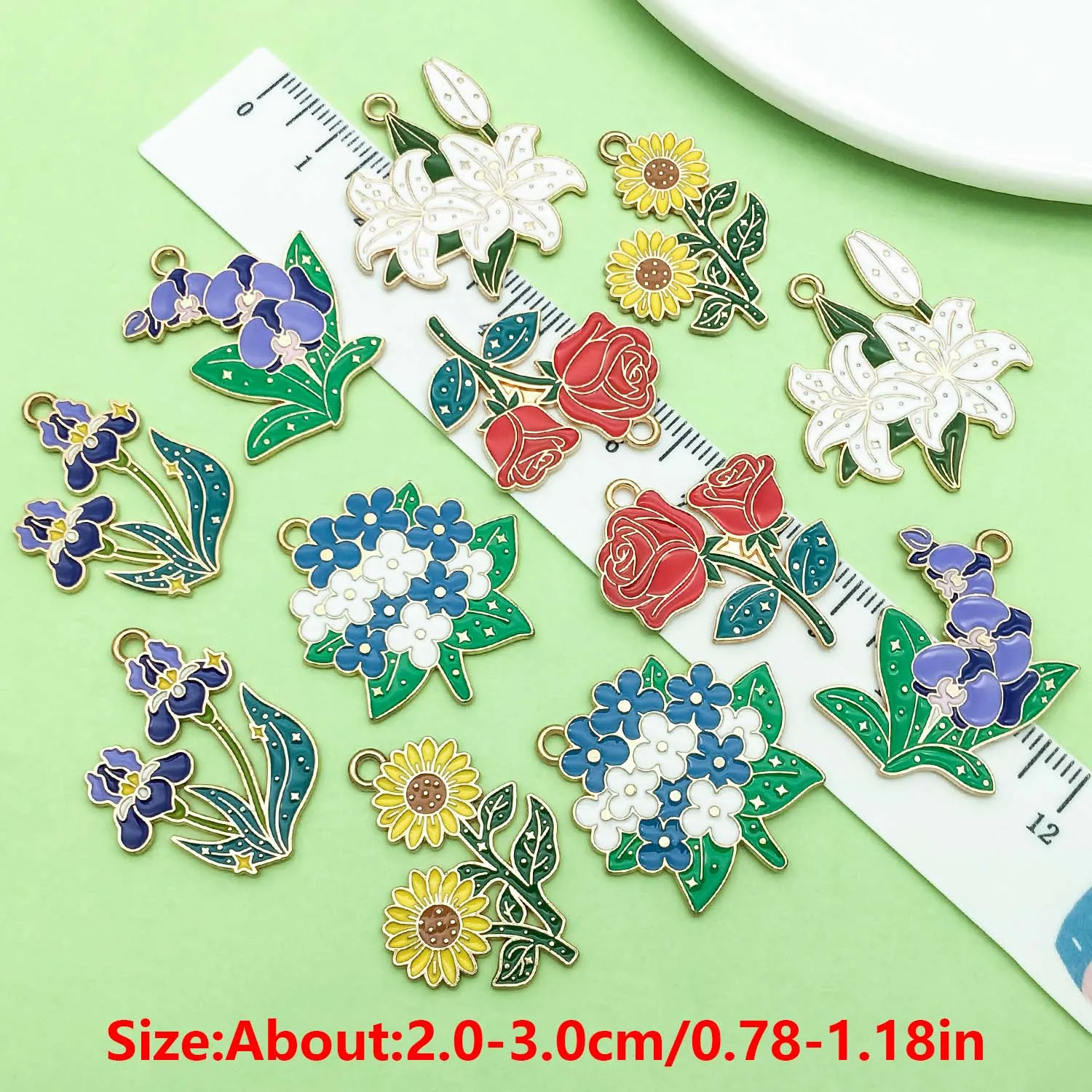 10/12pcs Enamel Rose, Sunflower, Lily Flower Charms Alloy Flowers Pendants for DIY Bracelet Necklace Jewelry Making Accessories