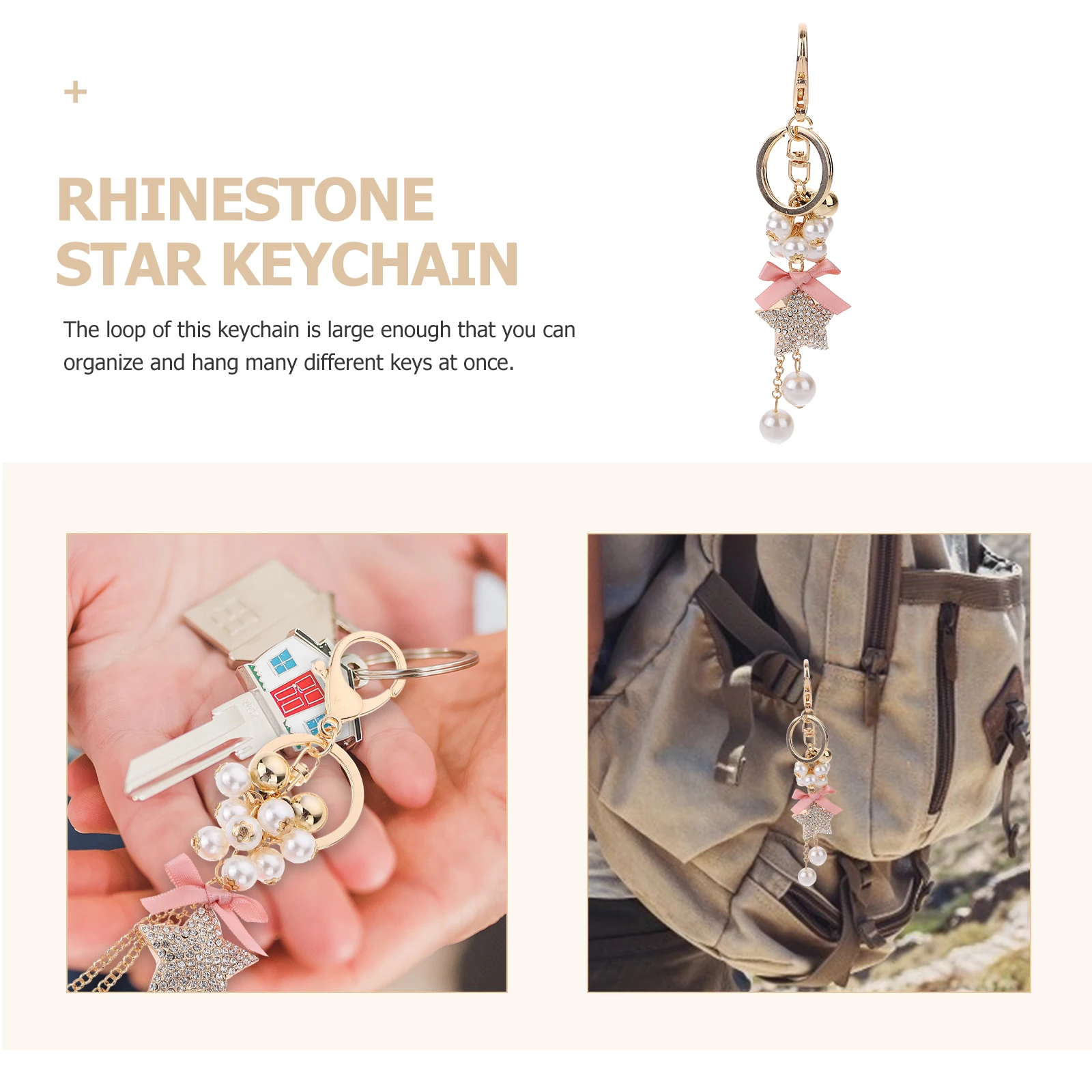 

Delicate Rhinestone Star Keychain Bowknot Design Durable Key Pendant For Bag Decoration Hanging Backpack Pendants Key Rings Car