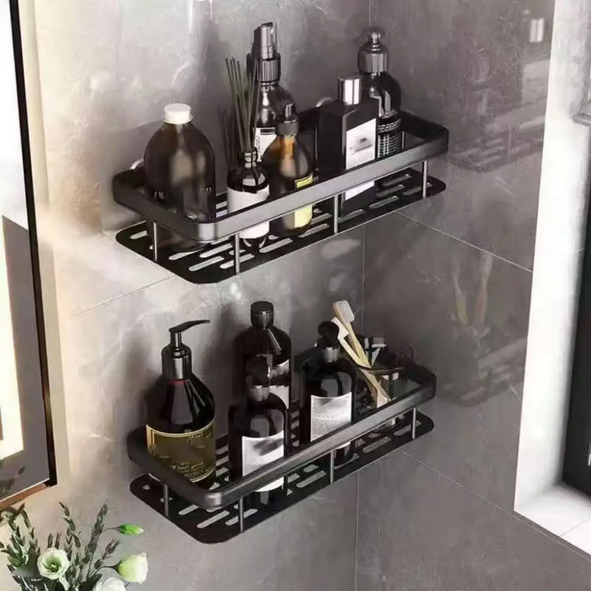 Bathroom Shelf No Drill Wall Mounted Shampoo Bottle Shower Corner Rack Toilet Storage Rack Aluminum Bathroom Kitchen Accessories