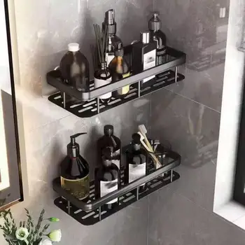 Prateleira de Banheiro Sem Furos, Suporte de Canto para Shampoo e Frascos, Prateleira de Armazenamento para Vaso Sanitário, Acessórios de Alumínio para Banheiro e Cozinha