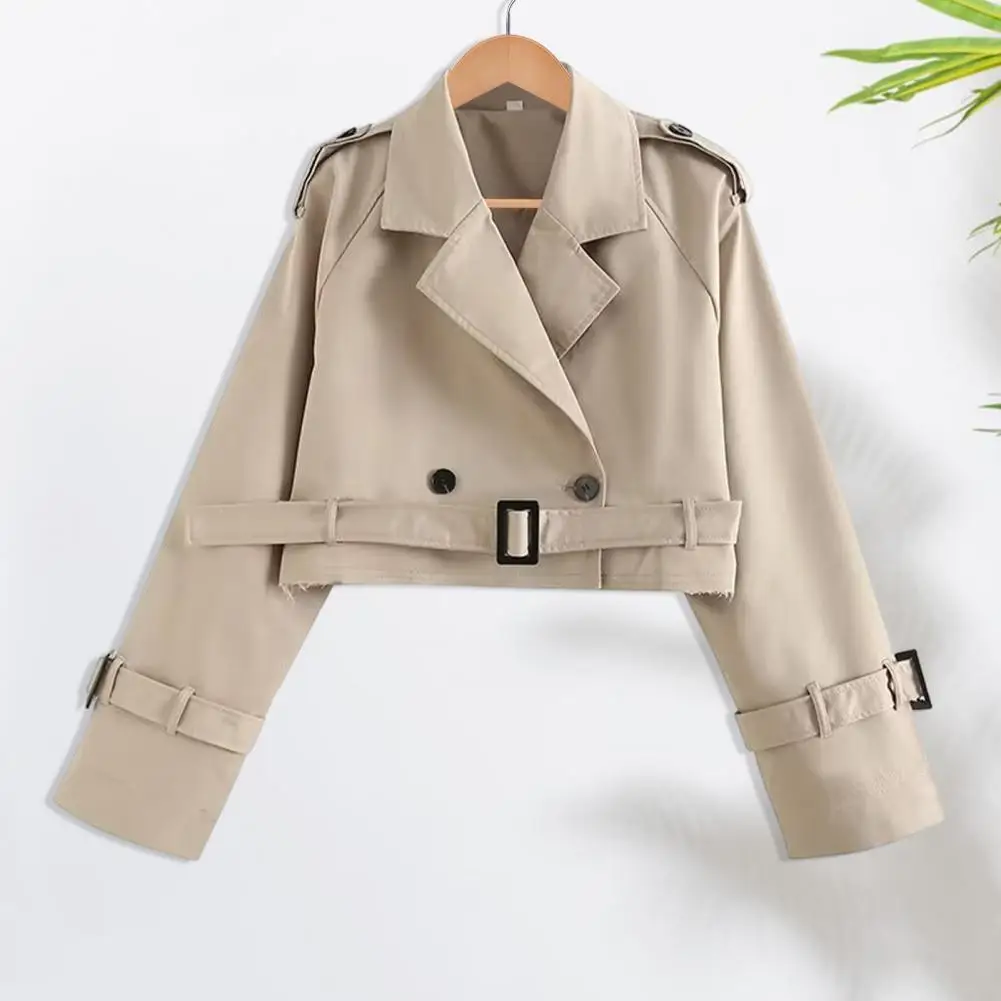 Zerrissene Kante Design Jacke Frauen einfarbige Jacke stilvolle Damen kurze Jacke mit Turn-Down-Kragen Gürtel Dekor für den Herbst zerrissen