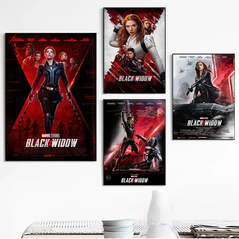 Black Widow Movie Canvas Paintings Marvel Avengers Superhero Posters Prints Wall Art Pictures for Living Room Wall Decor Cuadros